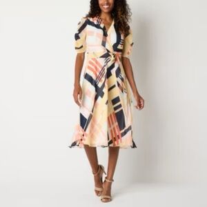 NWT Liz Claiborne Flowy Wrap Dress with Scrunch Sleeve Detail